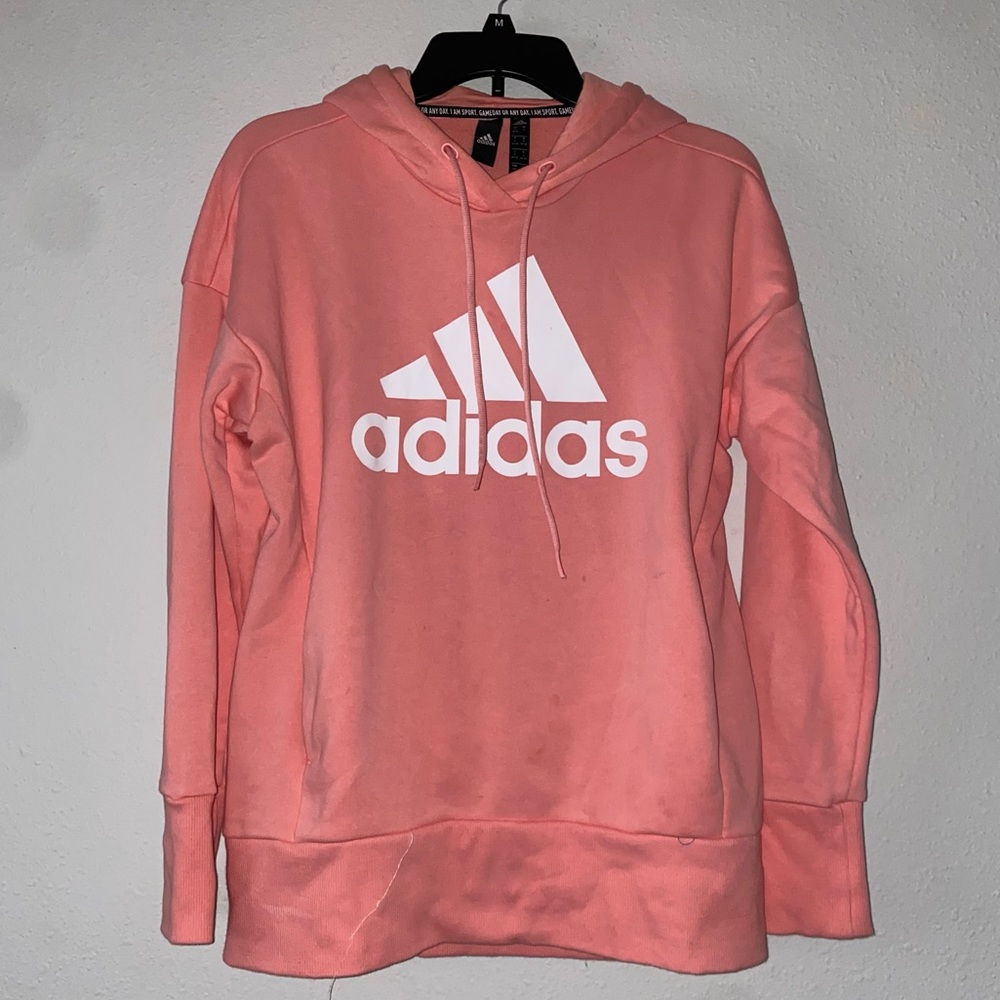 Pink adidas hoodie with hidden pockets